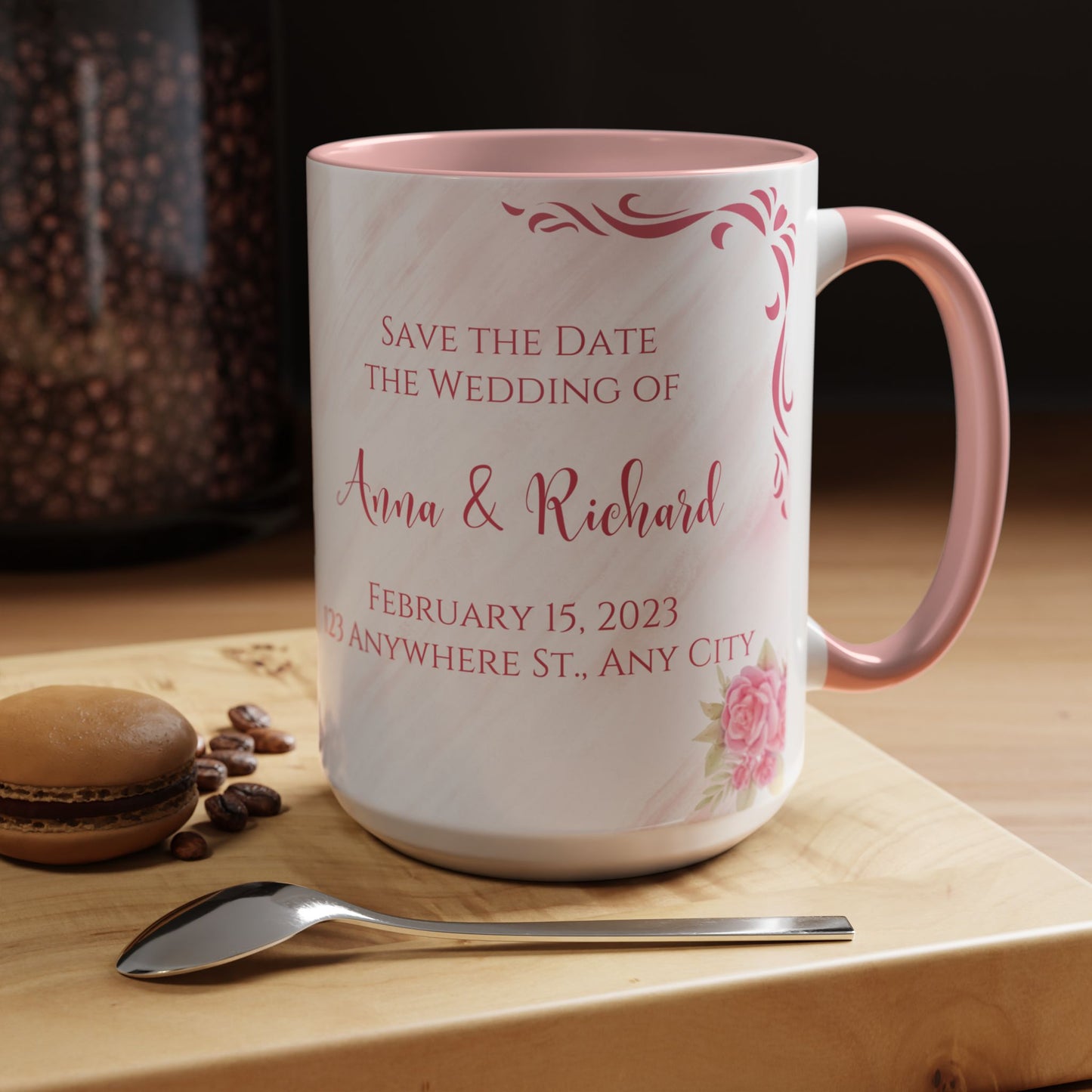 Wedding Rings, Save the Date, Details Customizable - Accent Coffee Mug (11, 15oz) - 11120