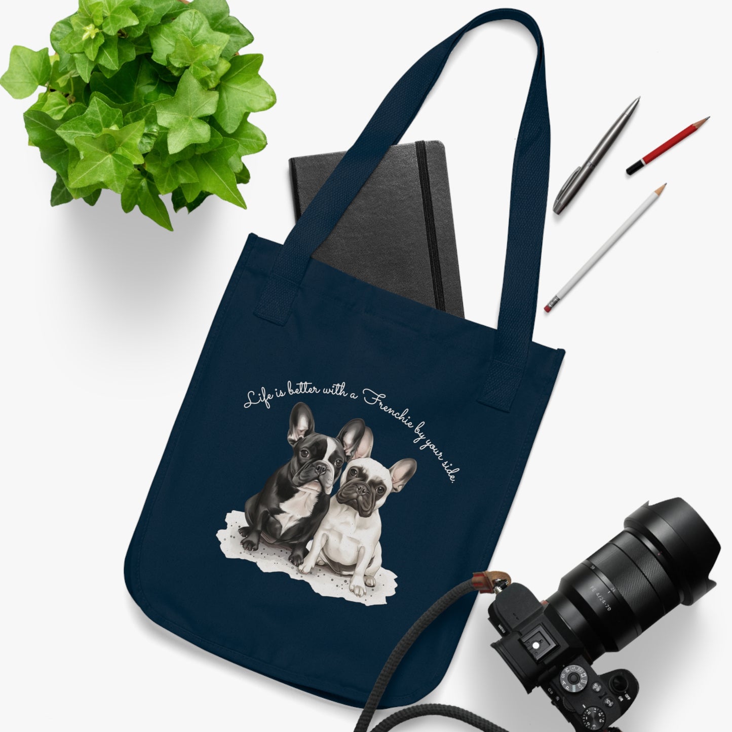 Life is Better with a Frenchie by Your Side, Customizable - Organic Canvas Tote Bag - 10466