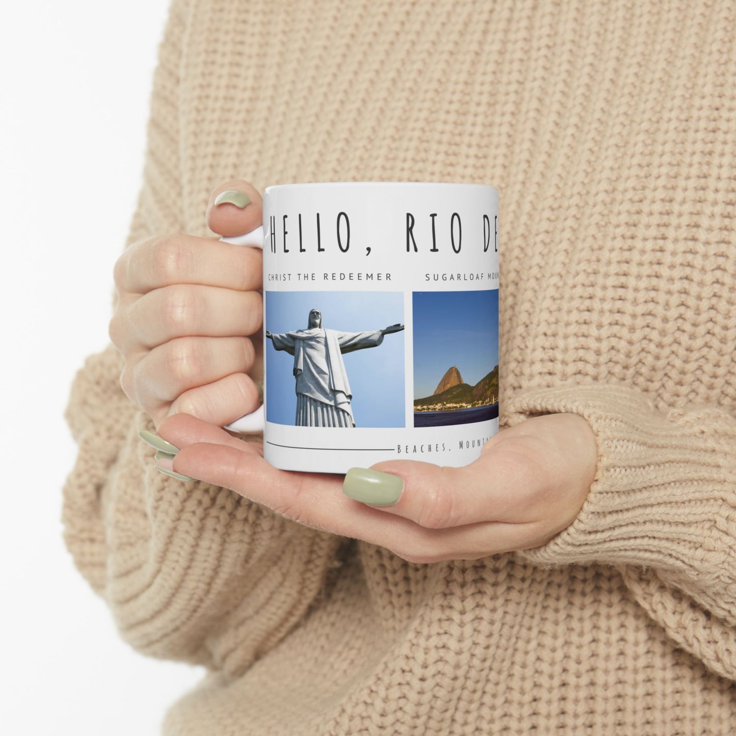 Hello Rio de Janeiro, Ceramic Mug - Explore Iconic Landmarks, Perfect Gift for Travelers & Adventurers - 12010
