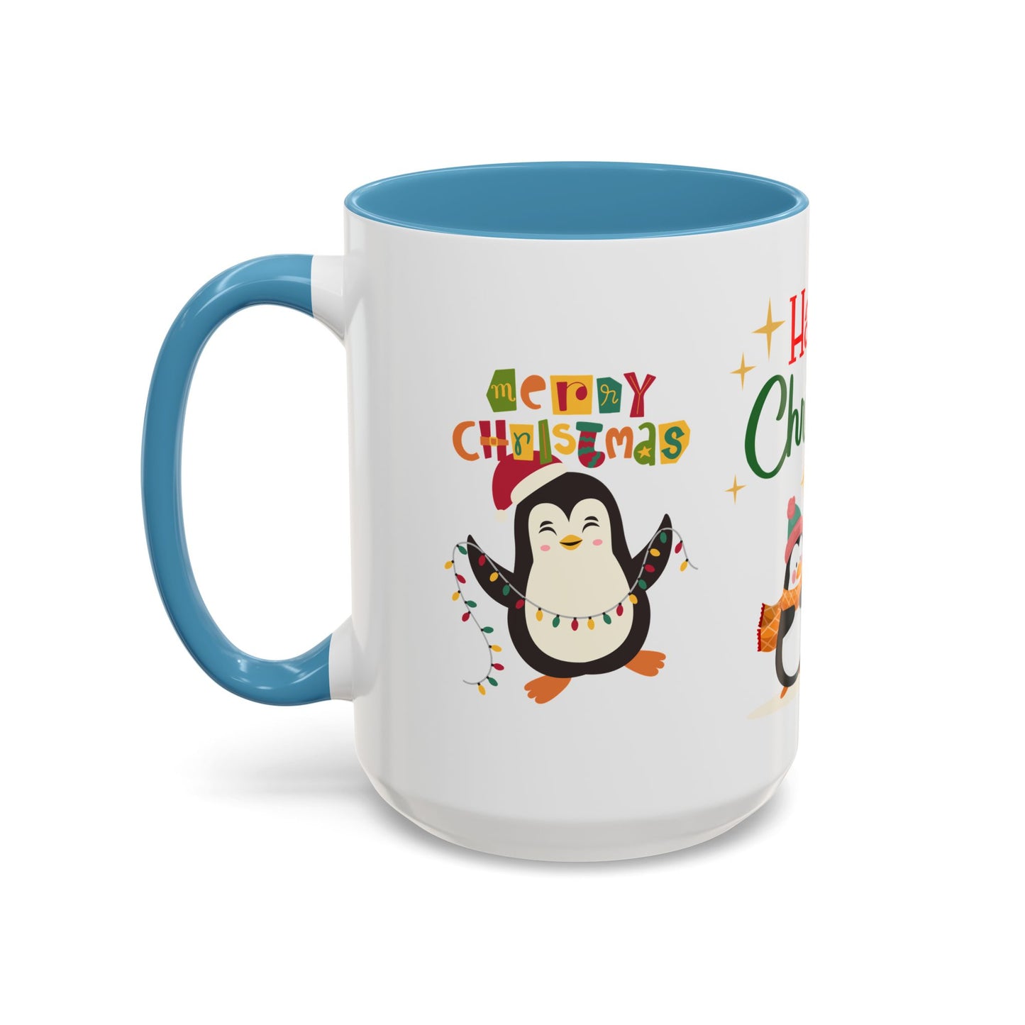 Penguins, Merry Christmas - Accent Coffee Mug (11, 15oz)