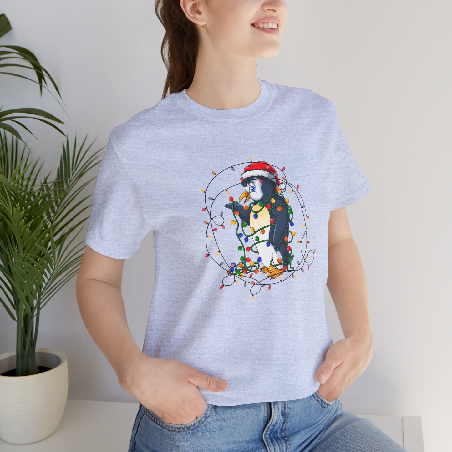 Penguin with Christmas Light - Unisex Jersey Short Sleeve Tee - 10407