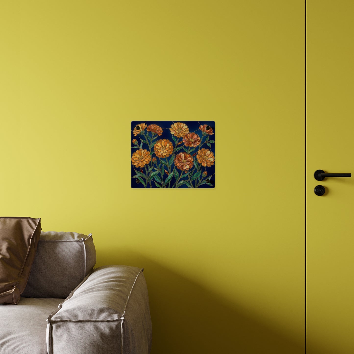 Marigold Bloom Acrylic Wall Art Panel — Botanical Floral Home Decor - 14608