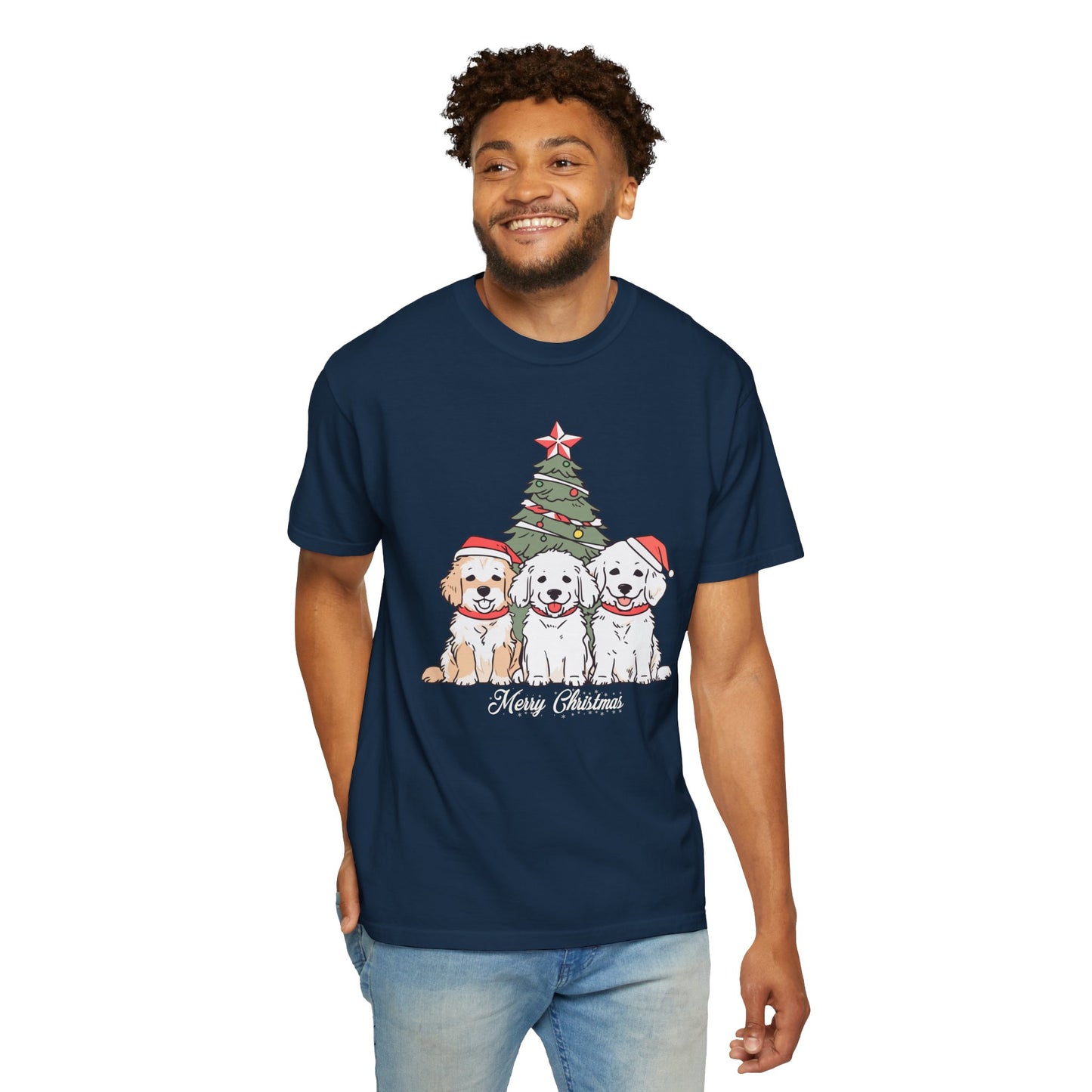 Puppies, Merry Christmas - Unisex Garment-Dyed T-shirt - 10280