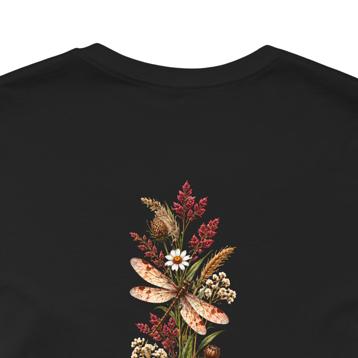 Vintage Wildflower & Dragonfly T-Shirt, Botanical Front & Back Tee - 14549