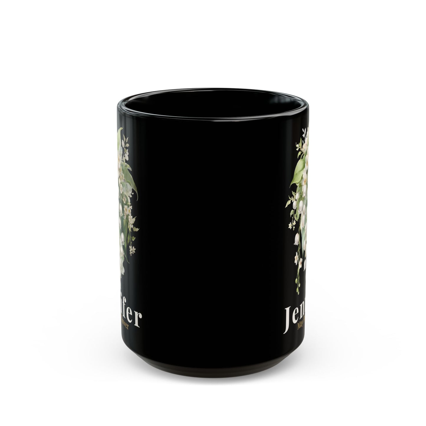 Custom Name May Birth Flower Mug – Lily of the Valley Personalized 15oz Black Mug Gift for Her - 14885