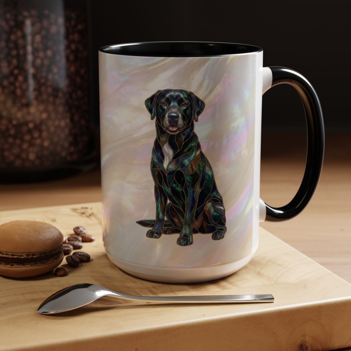 Black Labrador Accent Coffee Mug -Stained Glass Style (11/15oz) 14618