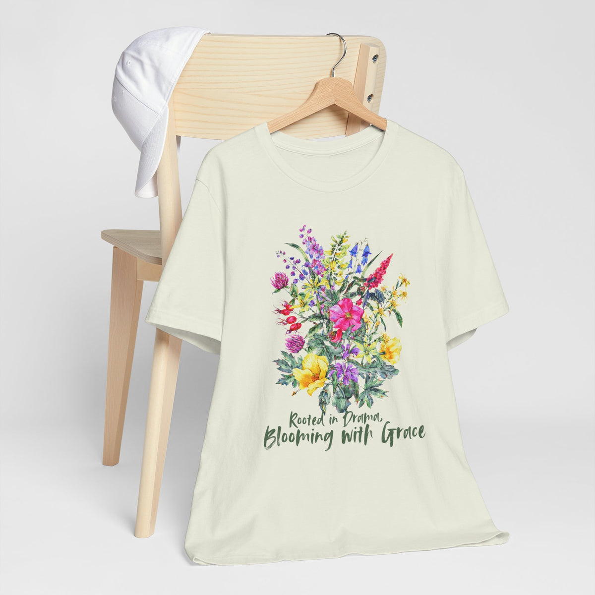 Blooming With Grace Floral T-Shirt, “Rooted in Drama” Watercolor Botanical Tee - 14965