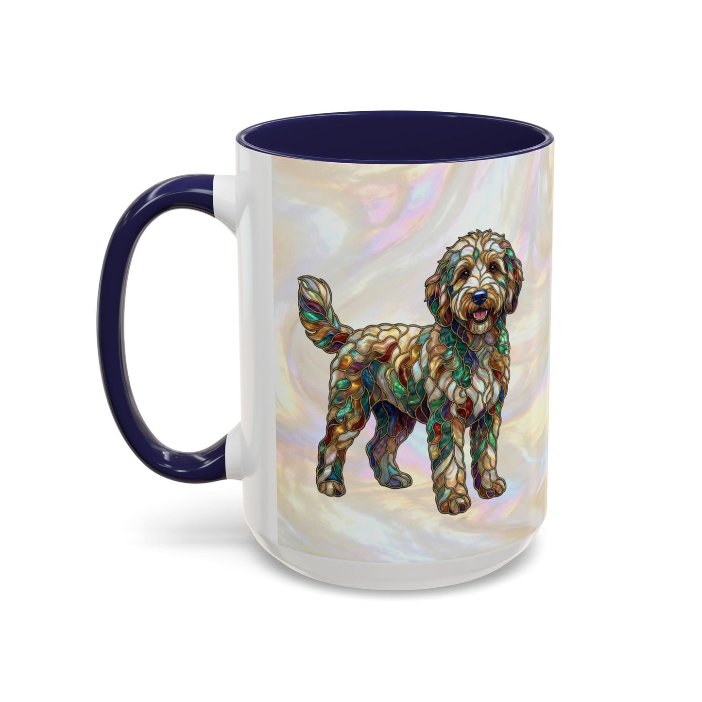 Personalized Dog (Goldendoodle) Coffee Mug - Accent Ceramic Mug with Name and Stained Glass Design - 14530