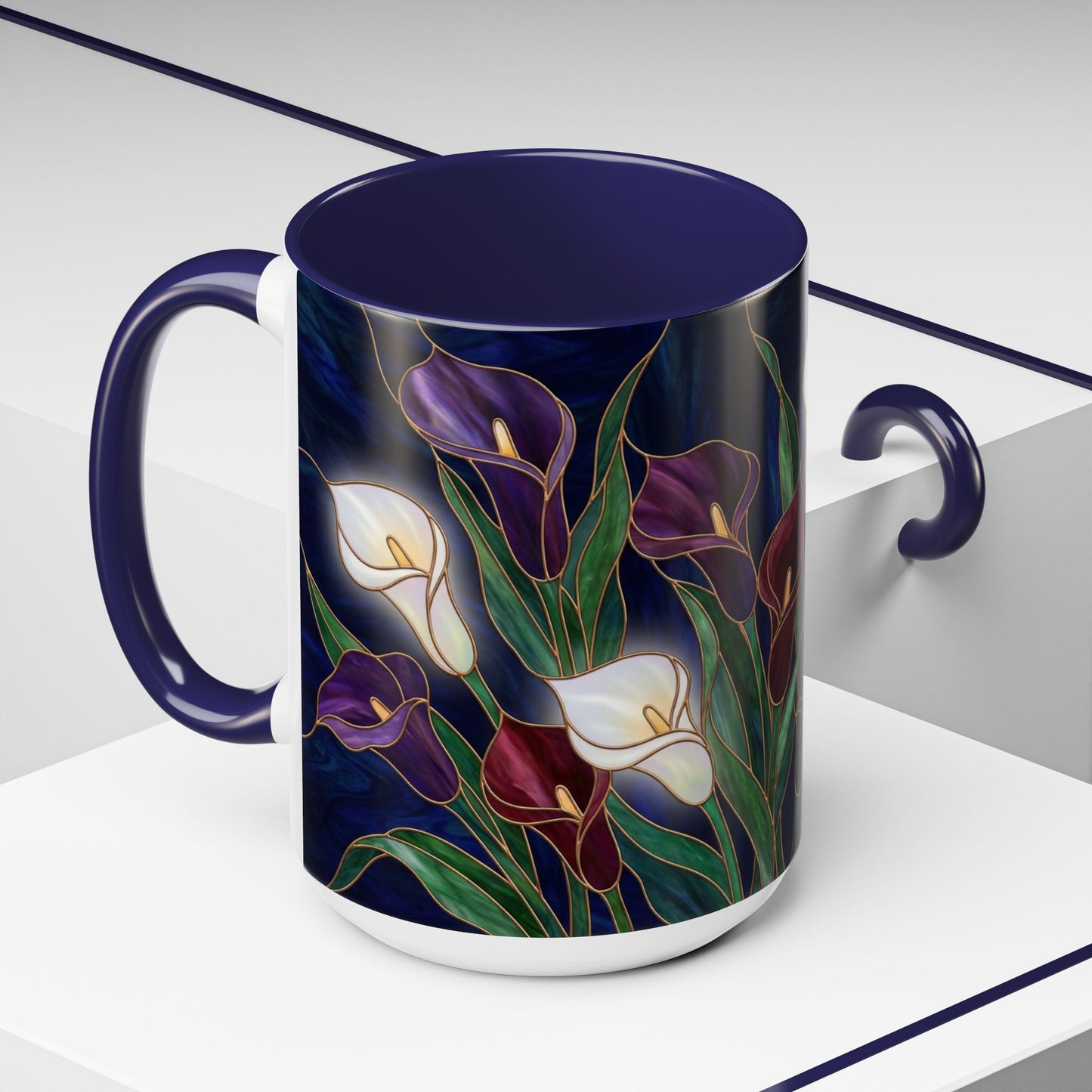 Calla Lily Floral Coffee Mug — Stained Glass Design (11/15oz) - 14557
