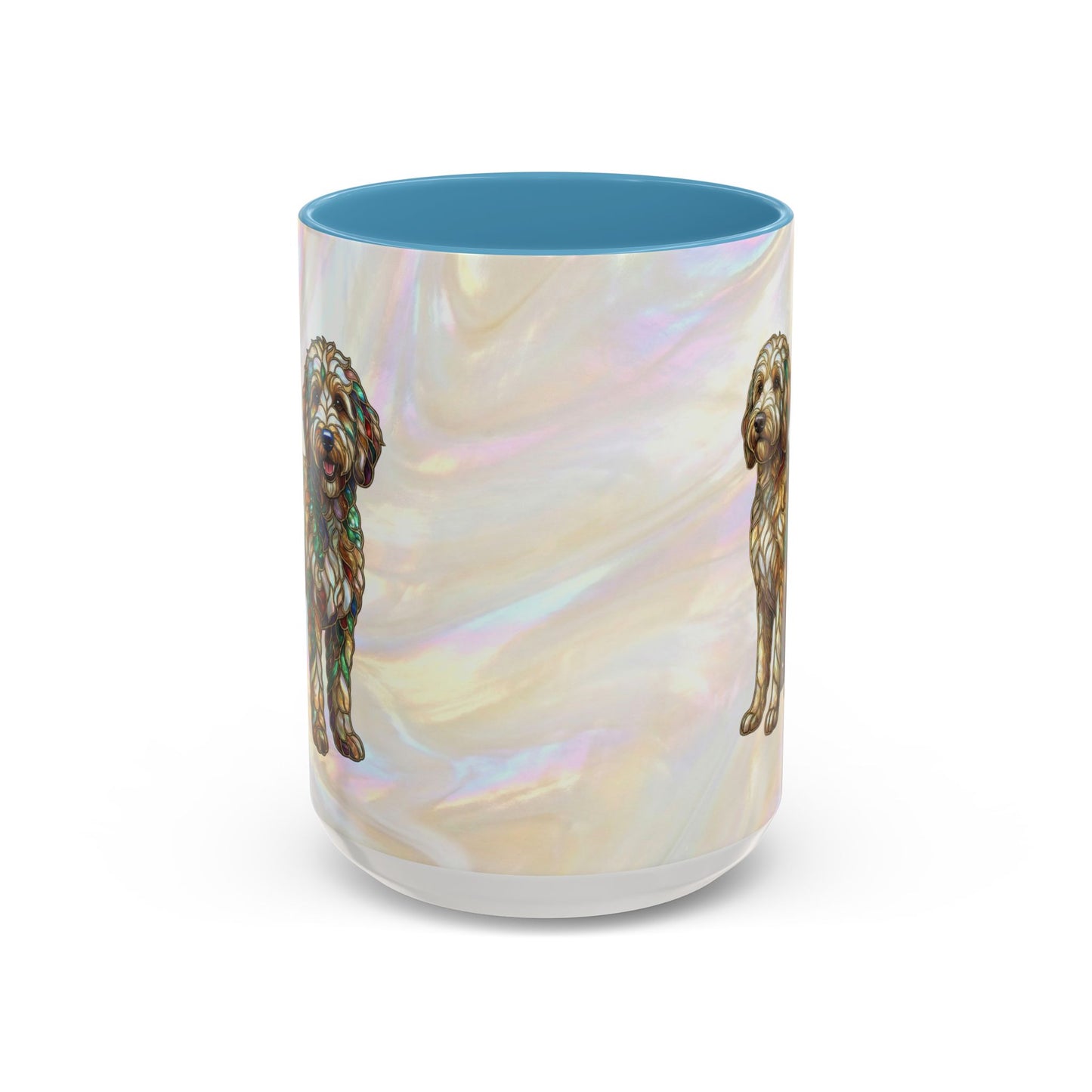 Personalized Dog (Goldendoodle) Coffee Mug - Accent Ceramic Mug with Name and Stained Glass Design - 14530