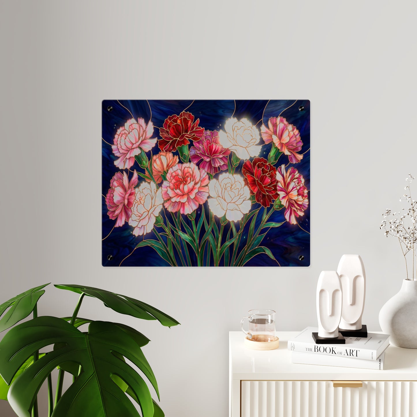 Carnation Bouquet Acrylic Wall Art Panel — Floral Home Décor - 14599
