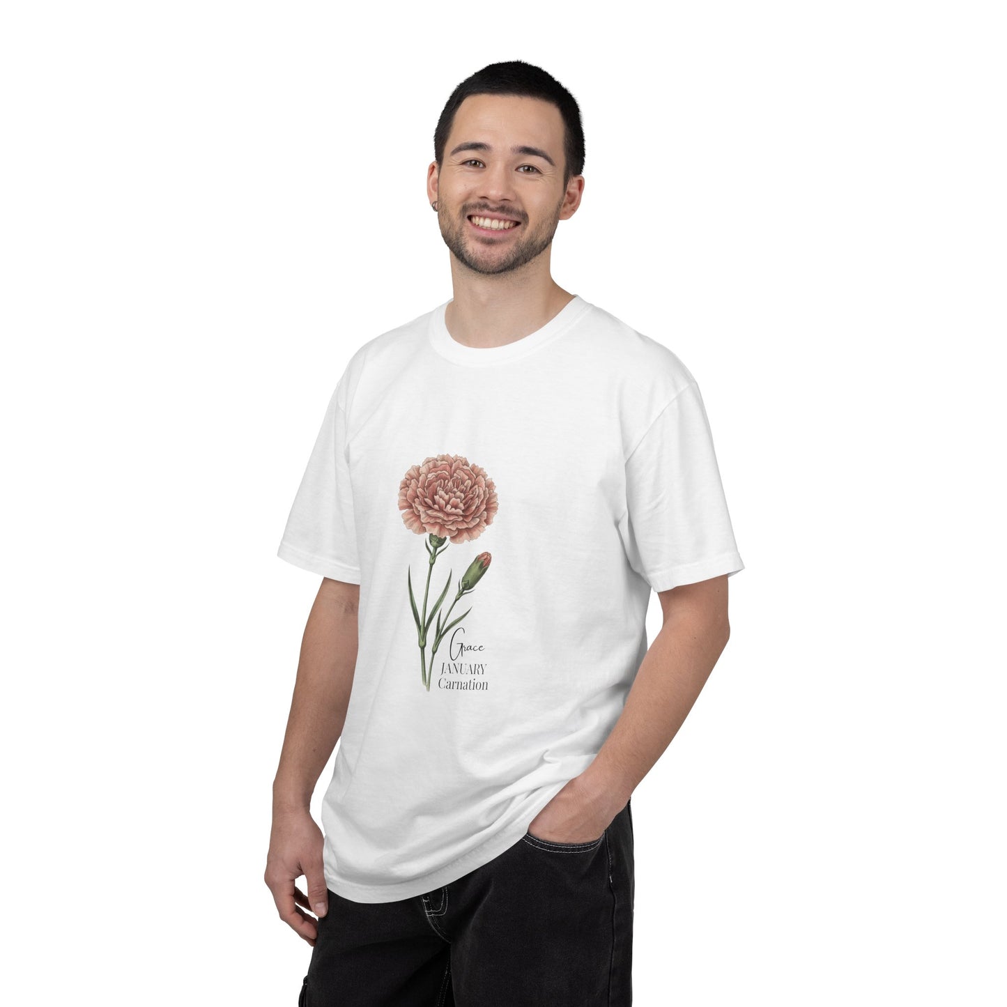 January Carnation Birth Flower T-Shirt – Customizable - 14672