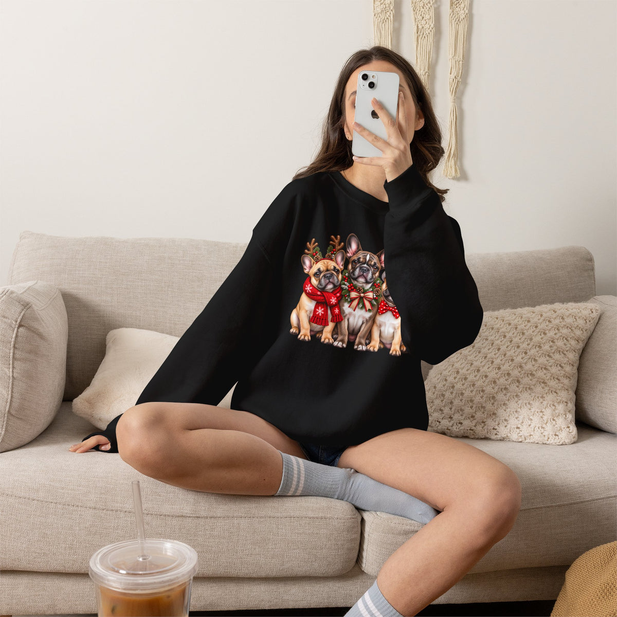 Christmas French Bulldog Sweatshirt, Cute Festive Frenchie Crewneck - 14556