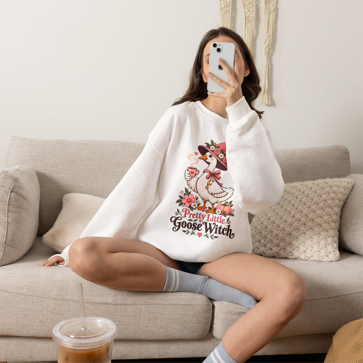 Pretty Little Goose Witch Sweatshirt, Cute Floral Halloween Crewneck - 14532