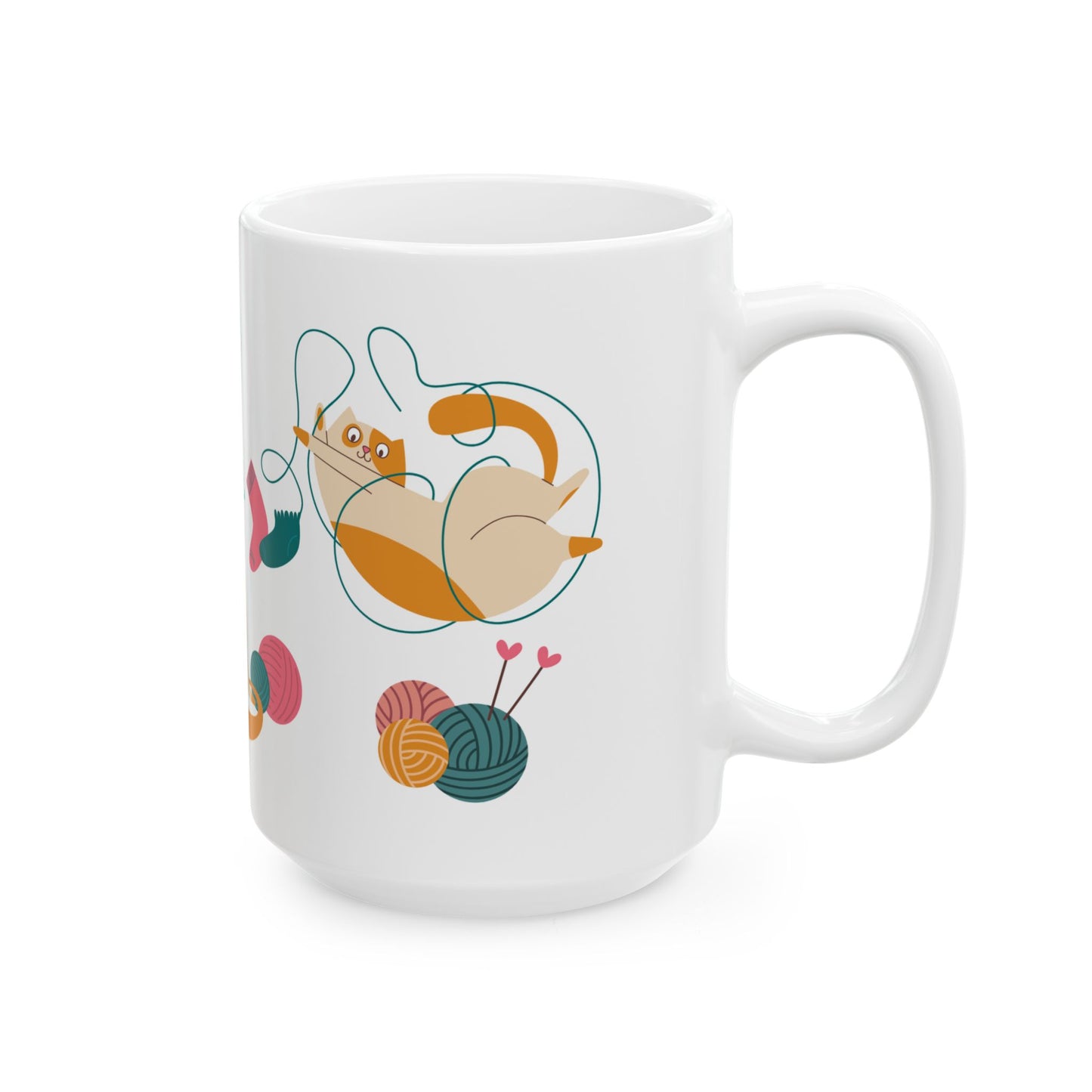 Cats Playing With Knitting Yarn - Ceramic Mug, (11oz, 15oz) - 11244