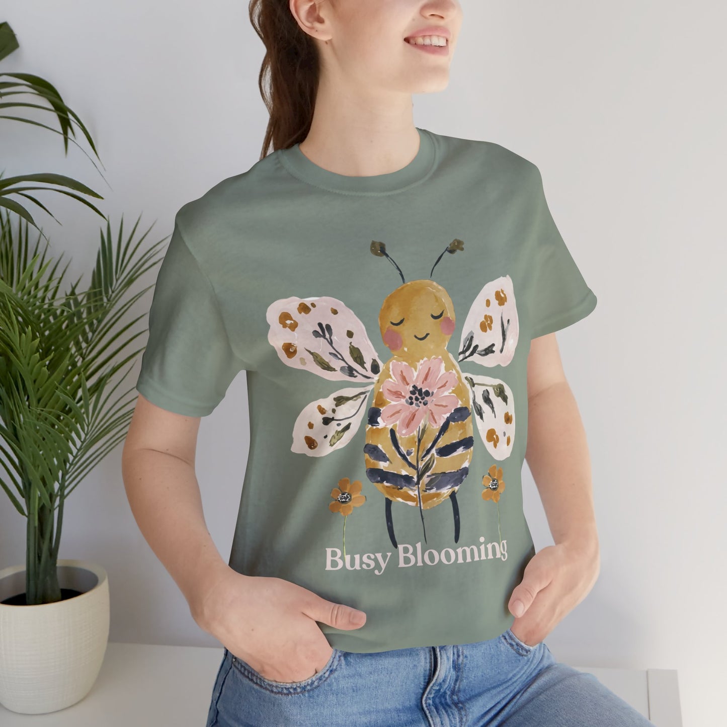 Busy Blooming Bee T-Shirt, Cute Watercolor Floral Bee Tee - 14960