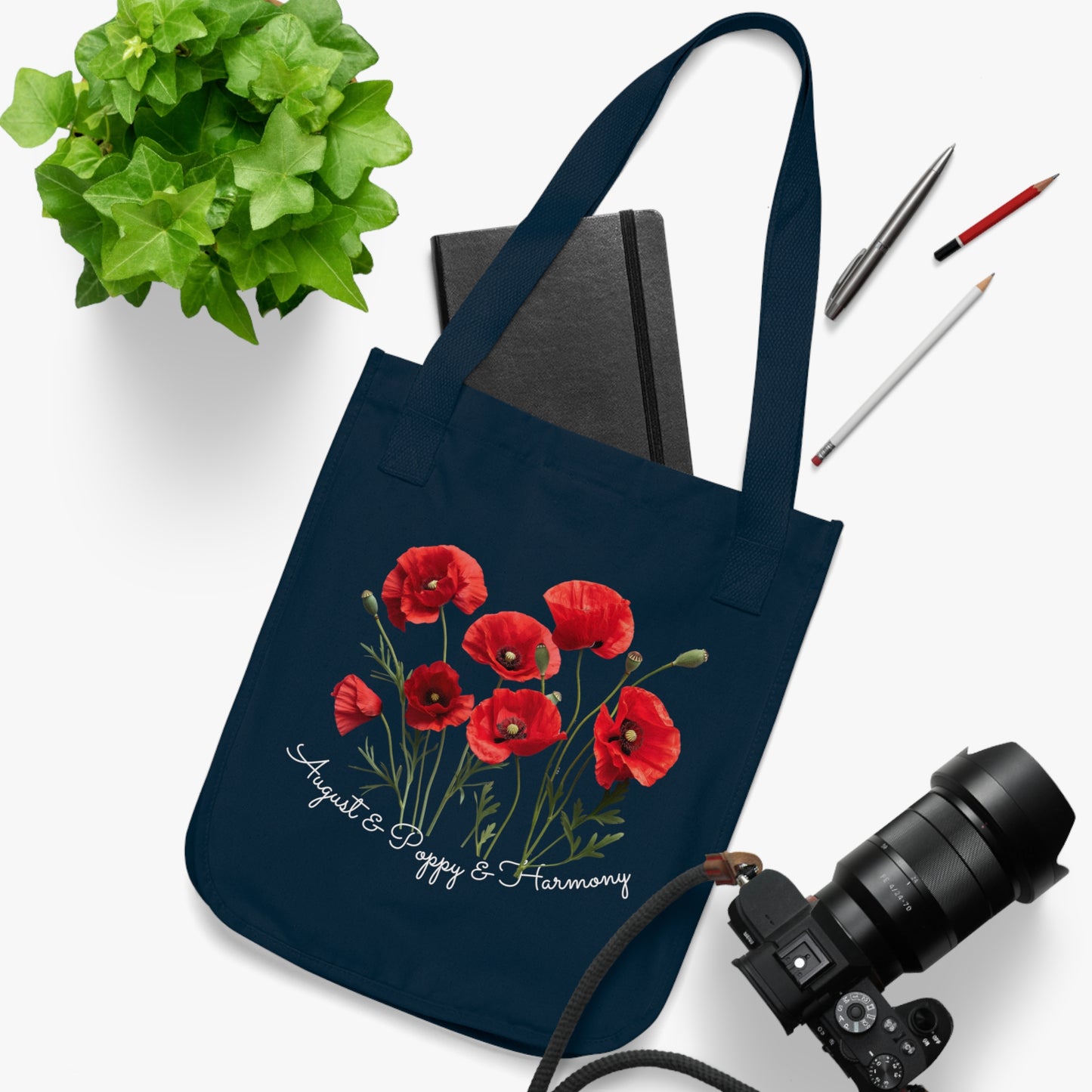 Happy Birthday August, Poppy - Customized Organic Canvas Tote Bag