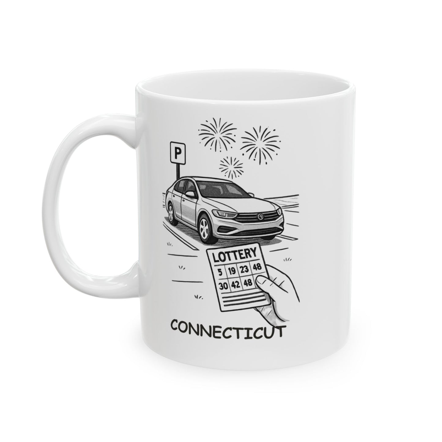 "Connecticut: The state where finding a good parking spot feels like winning the lottery." Coffee Mug - 13873