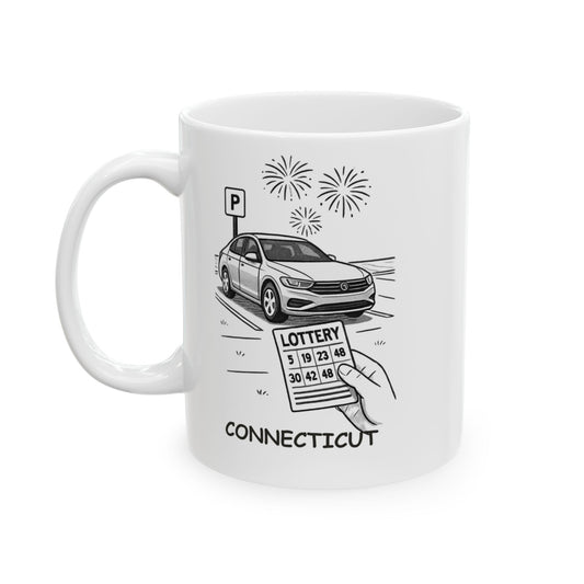 "Connecticut: The state where finding a good parking spot feels like winning the lottery." Coffee Mug - 13873