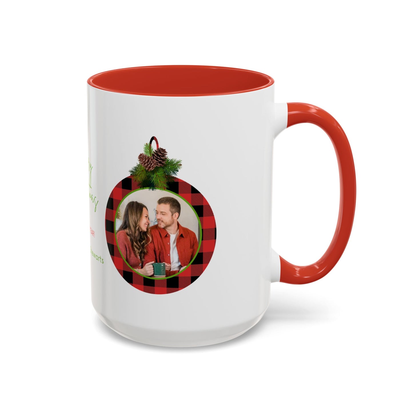 Merry Christmas & Happy New Year, Family Photo, Customizable - Accent Coffee Mug (11, 15oz) - 10918