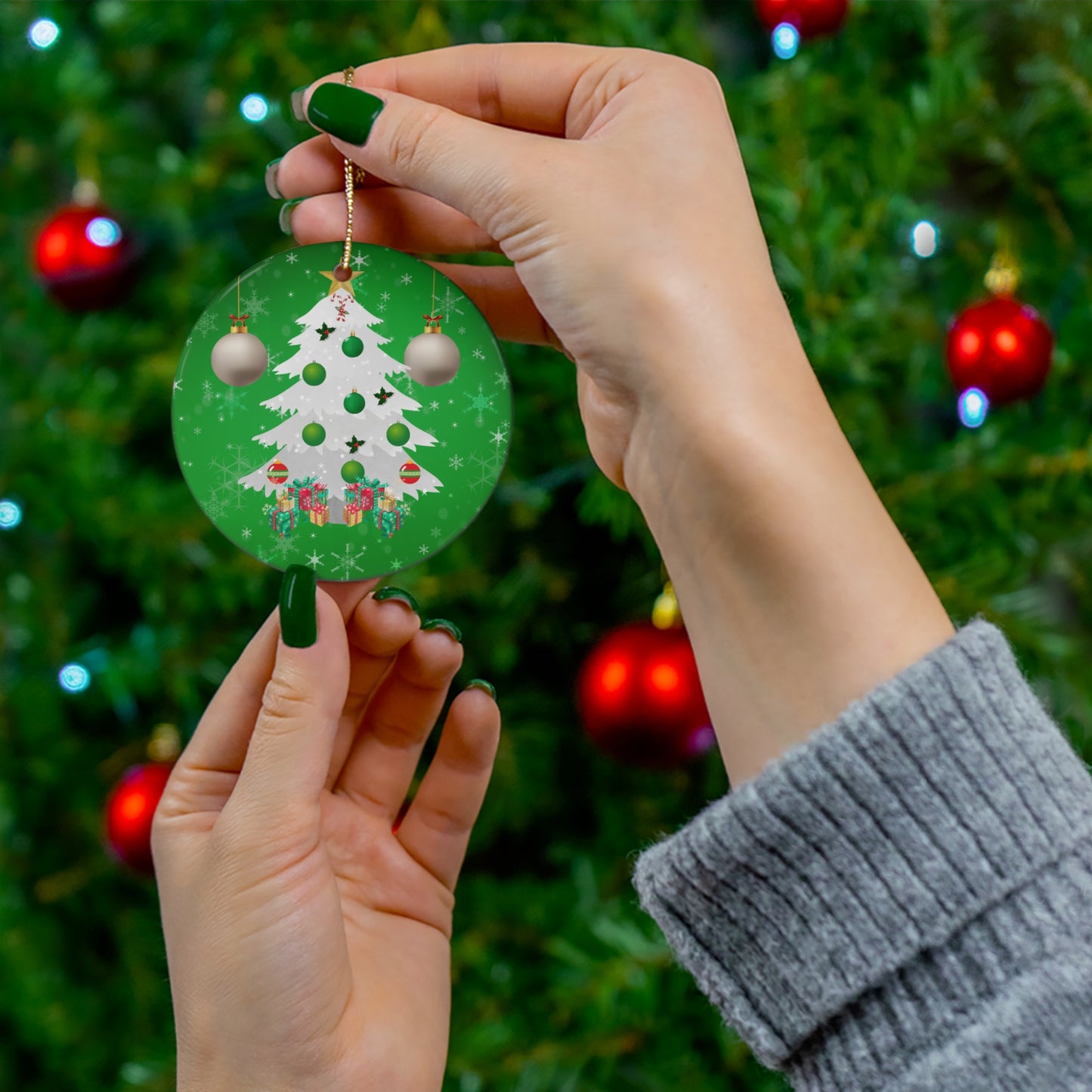 Snow Tree - Ceramic Ornament, 4 Shapes