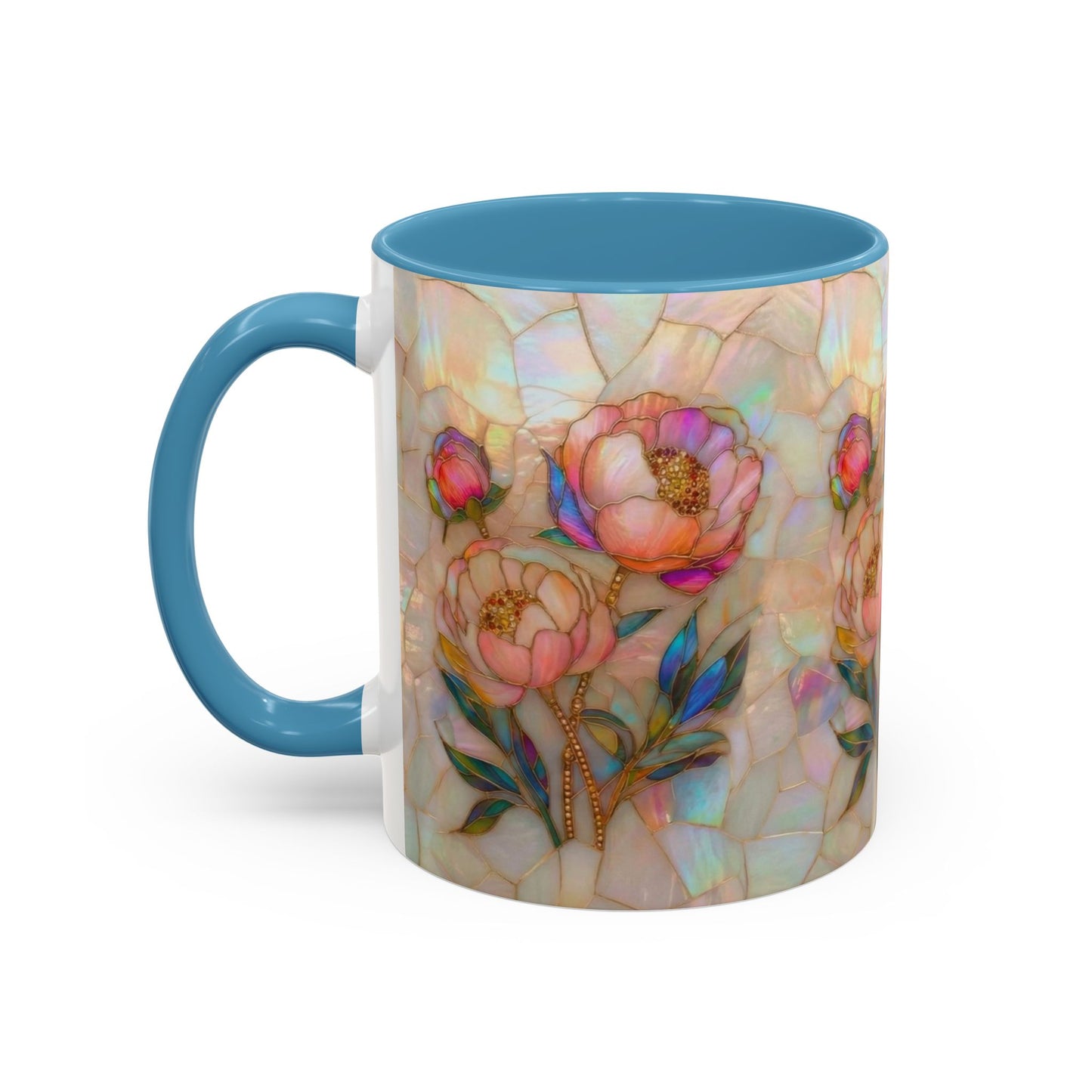 Peony Stained Glass Accent Coffee Mug – Floral Art 11/15oz - 14519