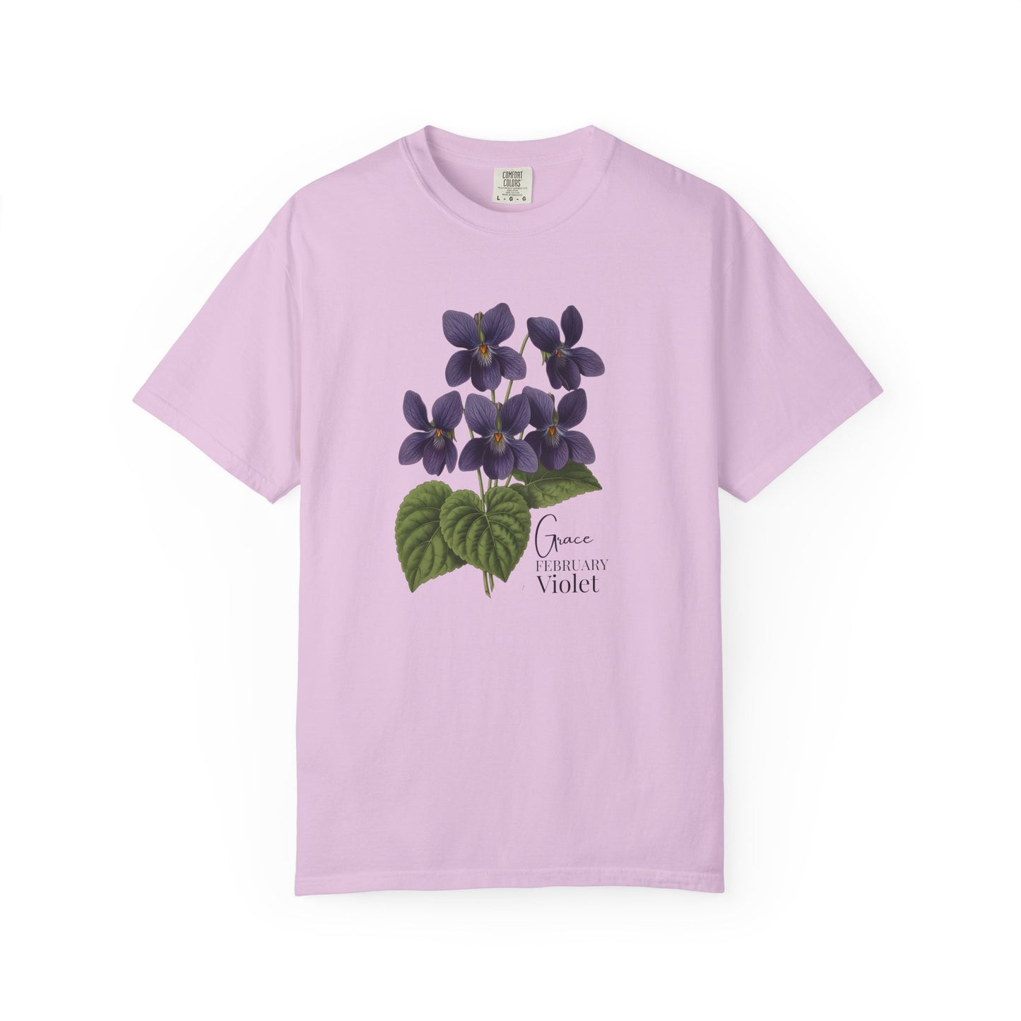 February Birth Flower Violet T-Shirt – Heavyweight Garment-Dyed Tee - 14694