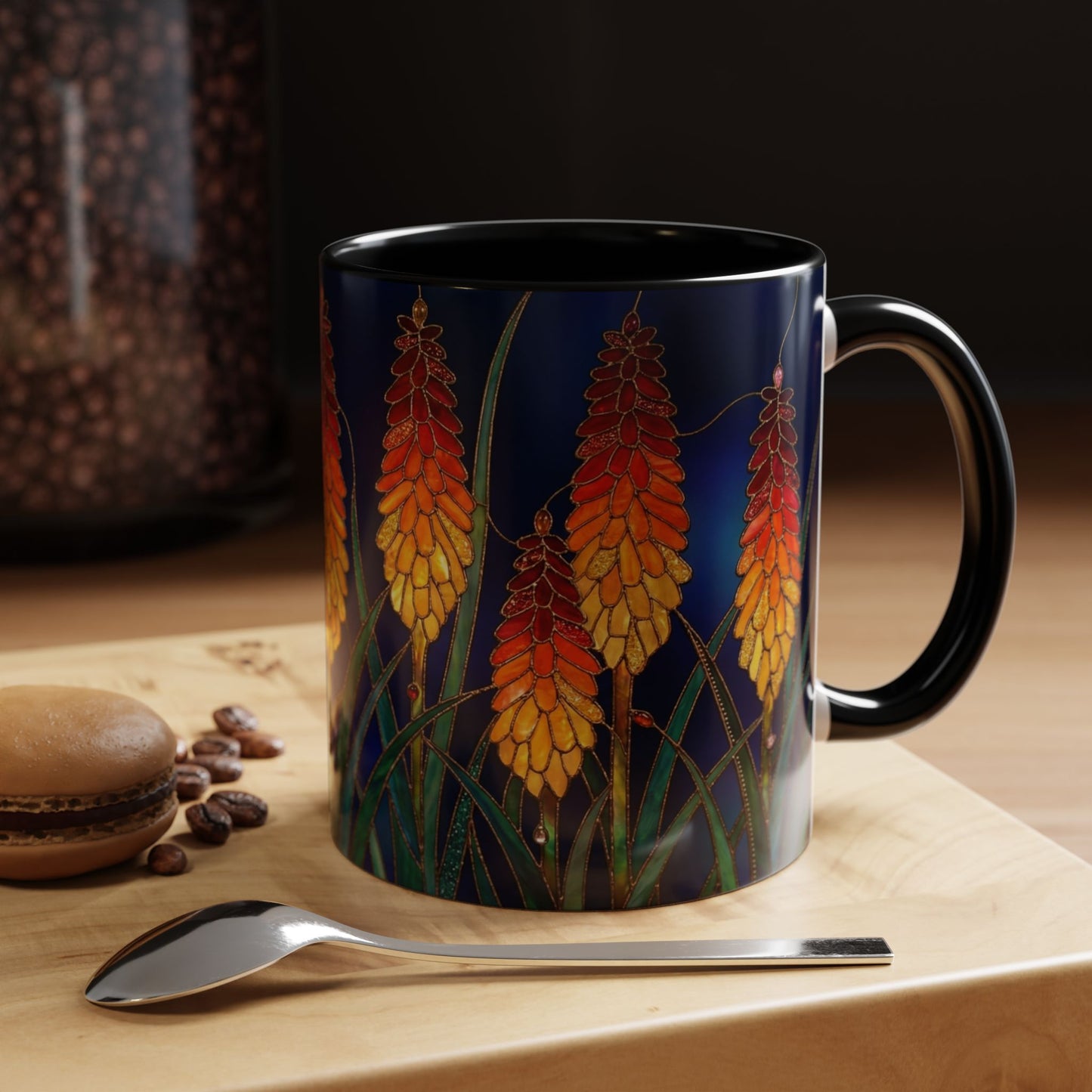Red Hot Poker Floral Coffee Mug — Stained Glass Design (11/15oz) - 14585