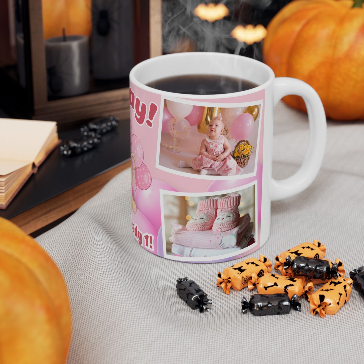 Cute Birthday Memory Ceramic Mug | Hooray! We're already 1 | Photo Collage Mug | Perfect Gift, Baby's 1st Birthday, Milestone Celebration - 13999