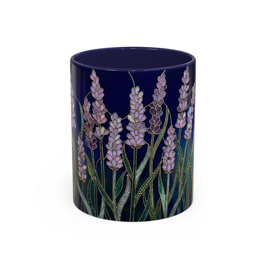 Lavender Floral Accent Coffee Mug — Stained Glass Design 11/15oz - 14531
