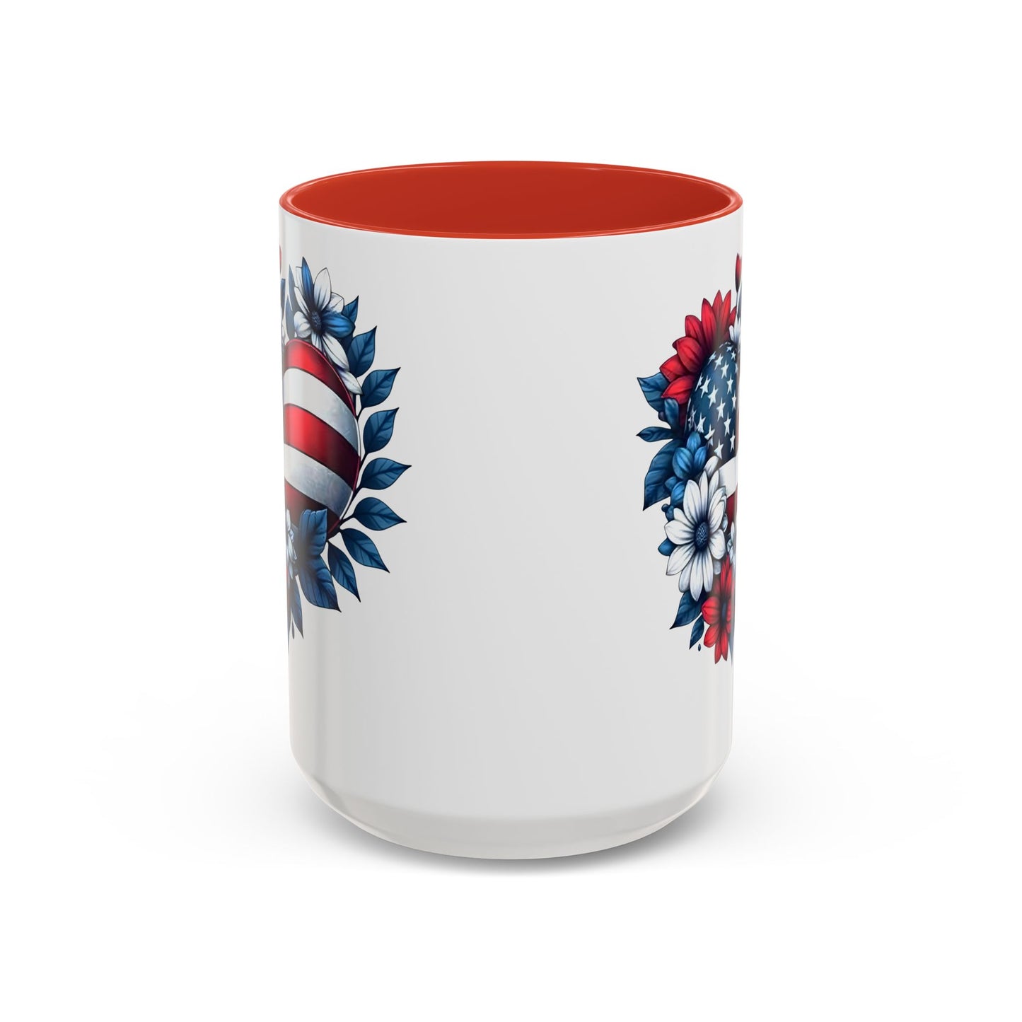America 250th Anniversary Mug – Patriotic Heart American Flag Floral Accent Coffee Cup, USA Independence Day Gift (11oz, 15oz) - 14834