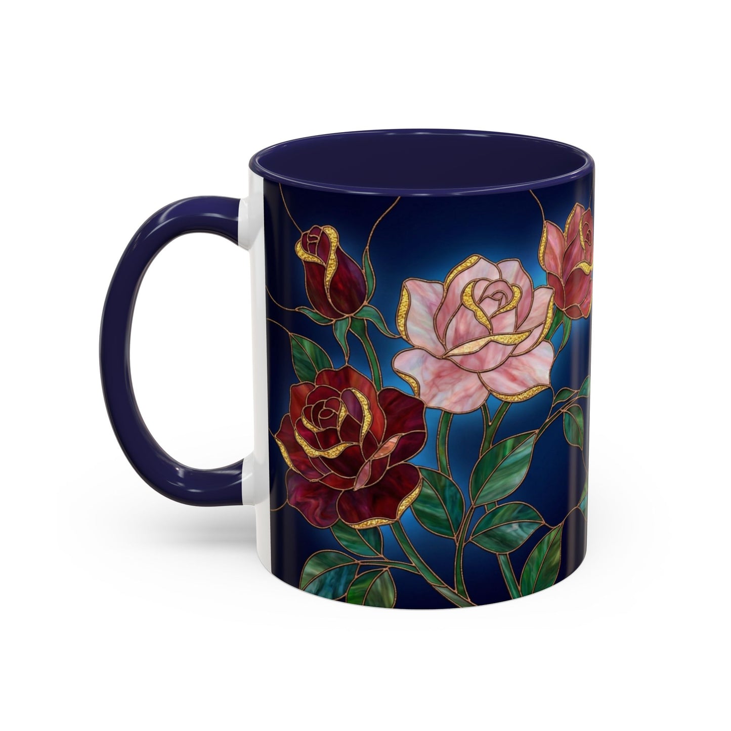 Rose Floral Accent Coffee Mug – Stained Glass Design (11/15oz) - 14551