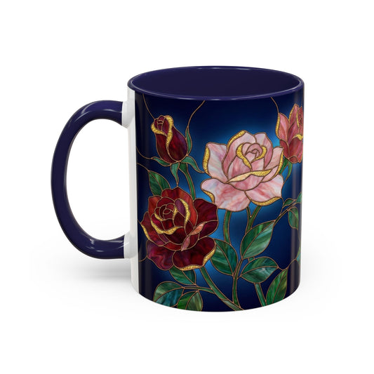 Rose Floral Accent Coffee Mug – Stained Glass Design (11/15oz) - 14551