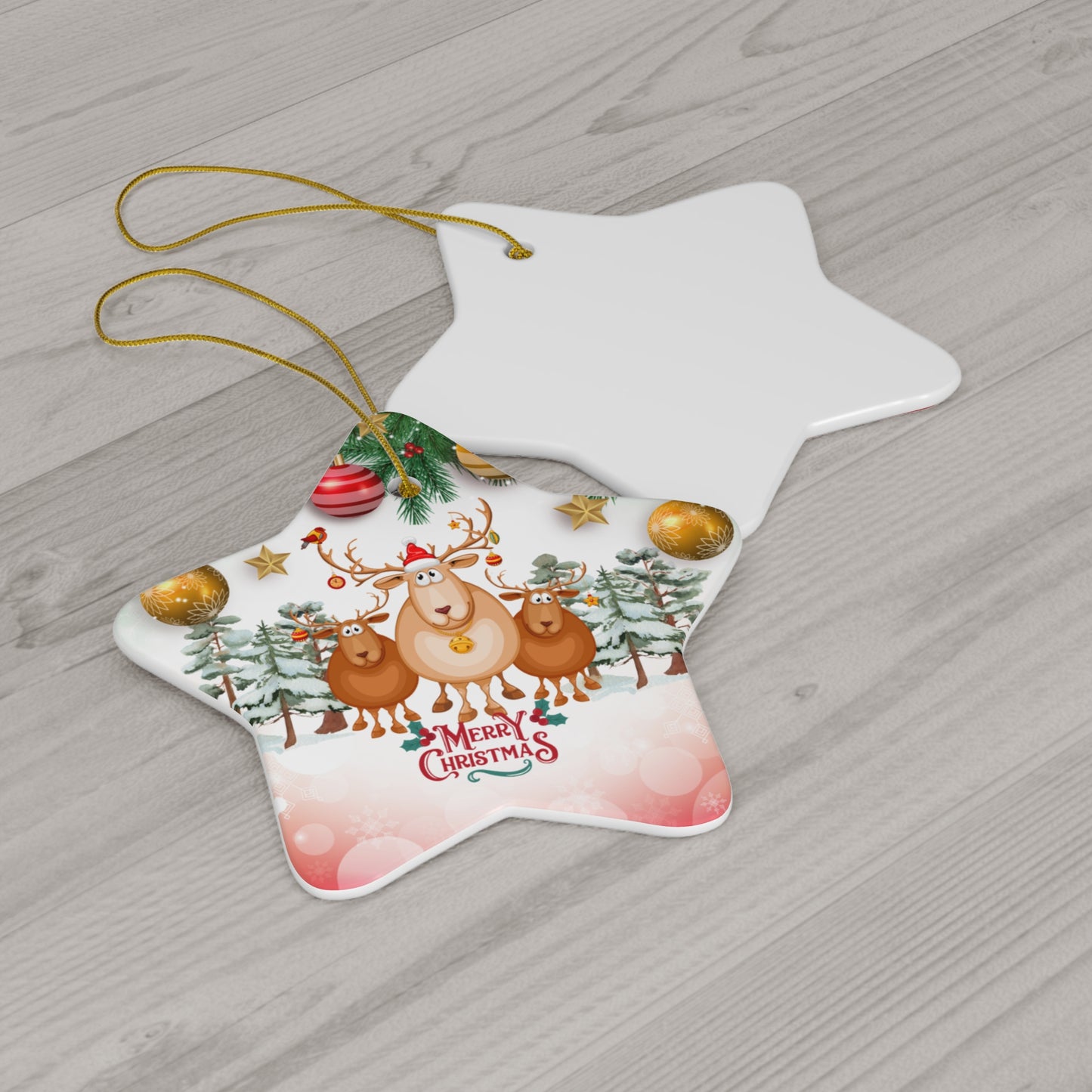 Christmas Deers - Ceramic Ornament, 4 Shapes