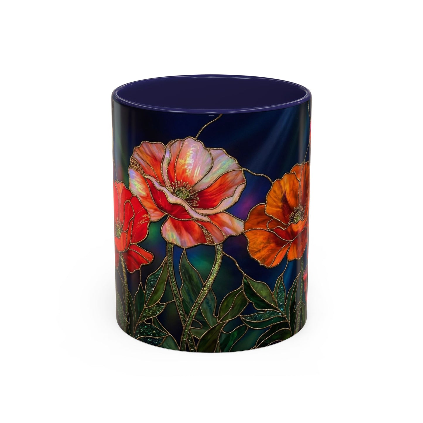 Poppy Floral Accent Coffee Mug — Stained Glass Design 11/15oz - 14582