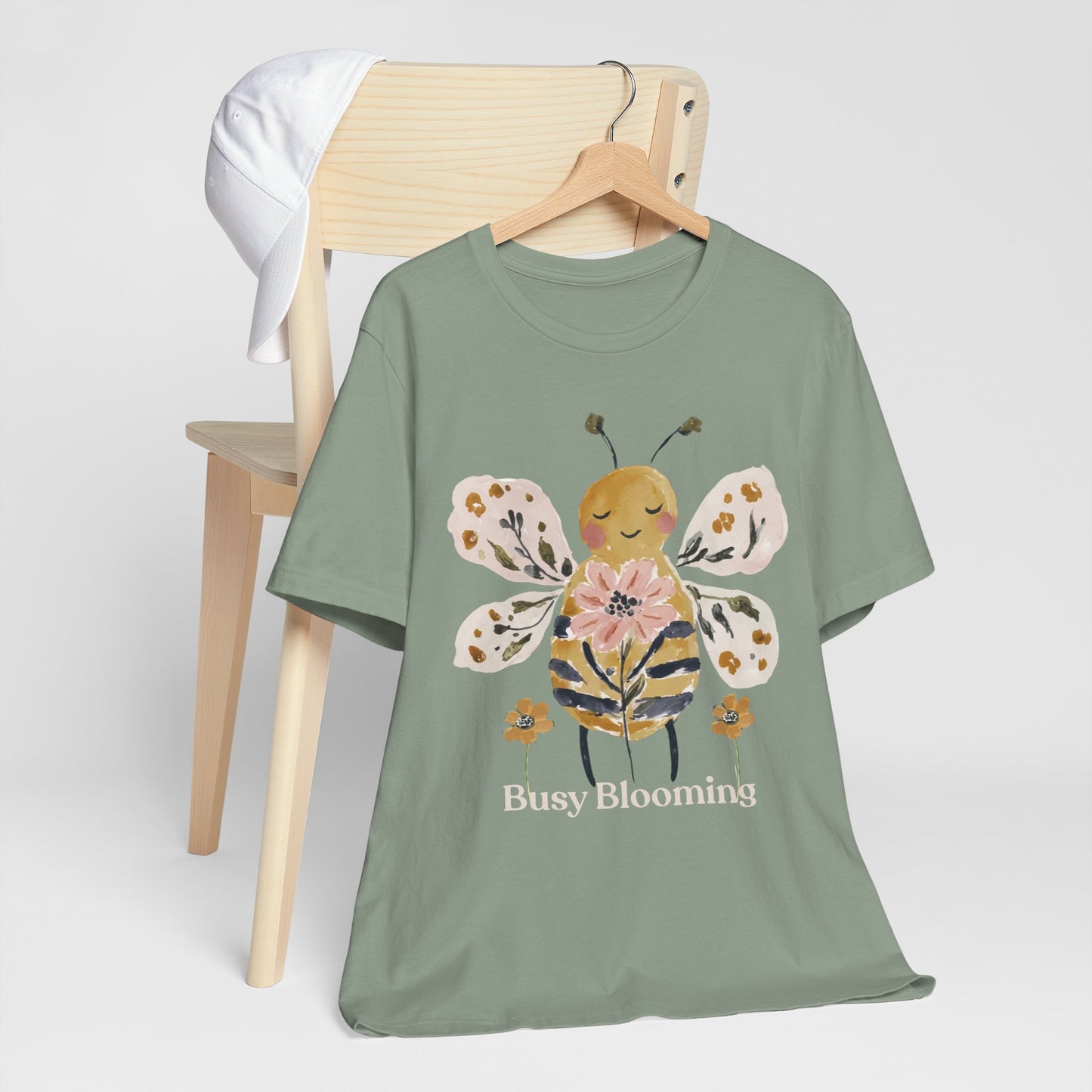 Busy Blooming Bee T-Shirt, Cute Watercolor Floral Bee Tee - 14960