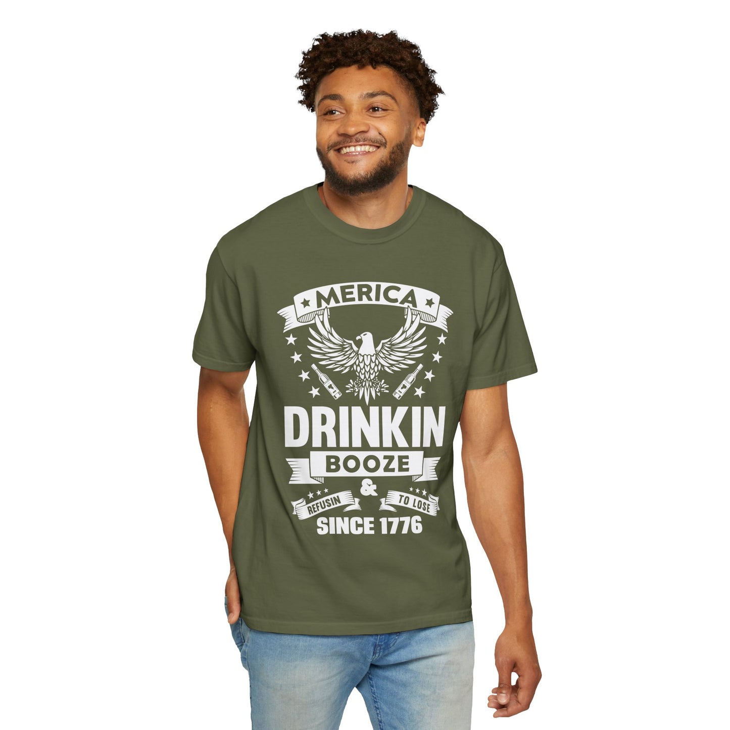 Patriotic Graphic Tee, Unisex Vintage T-shirt, Amerca Drinking Booze Shirt, Independence Day Gift, Casual Wear, Freedom Fashion - 13788