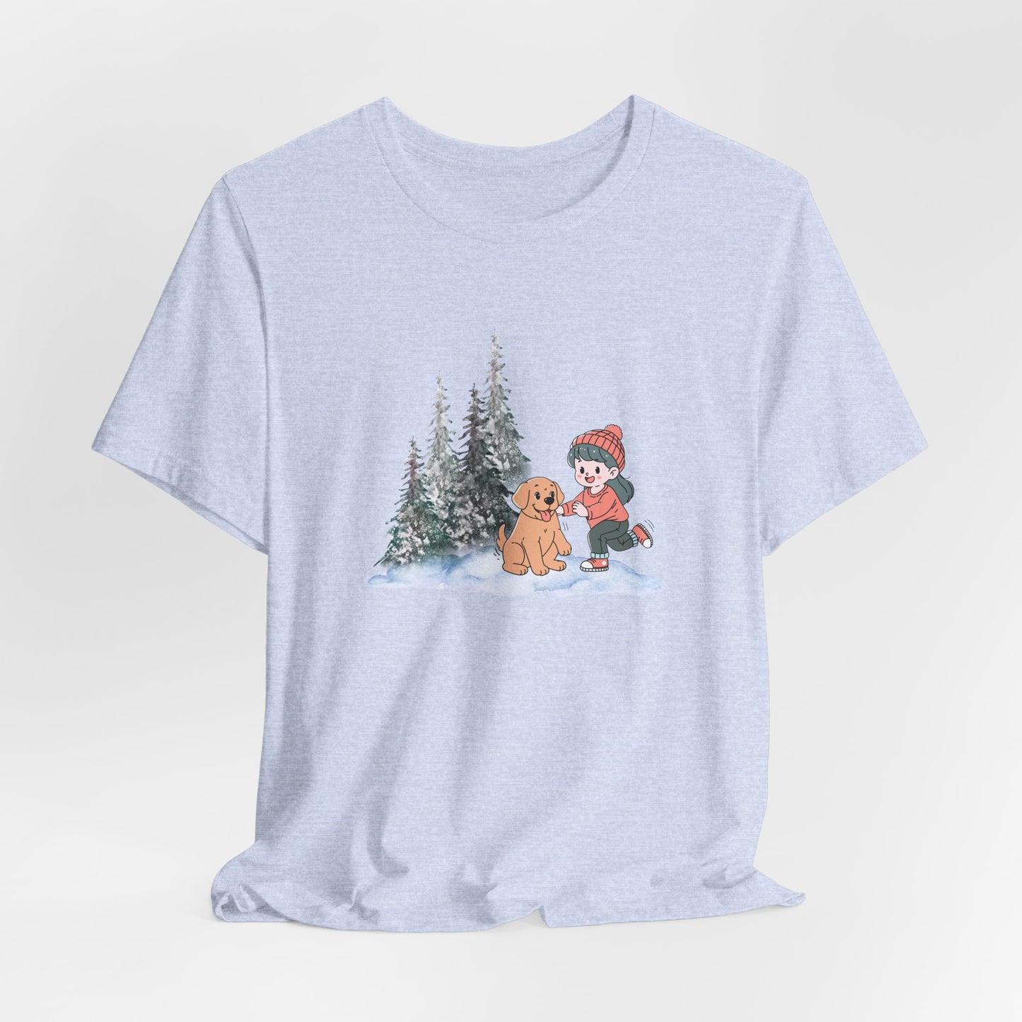 Winter Trees, Girl & Puppy - Unisex Jersey Short Sleeve Tee - 10279