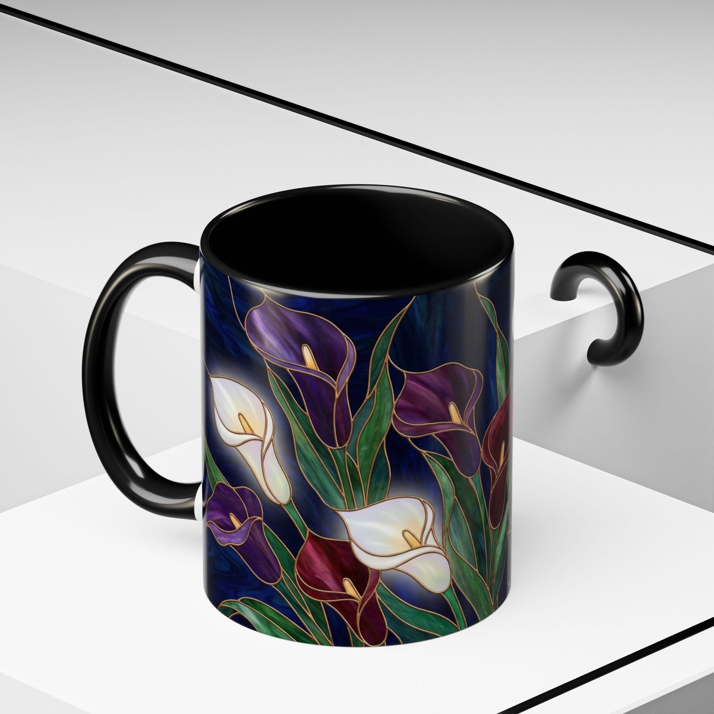 Calla Lily Floral Coffee Mug — Stained Glass Design (11/15oz) - 14557