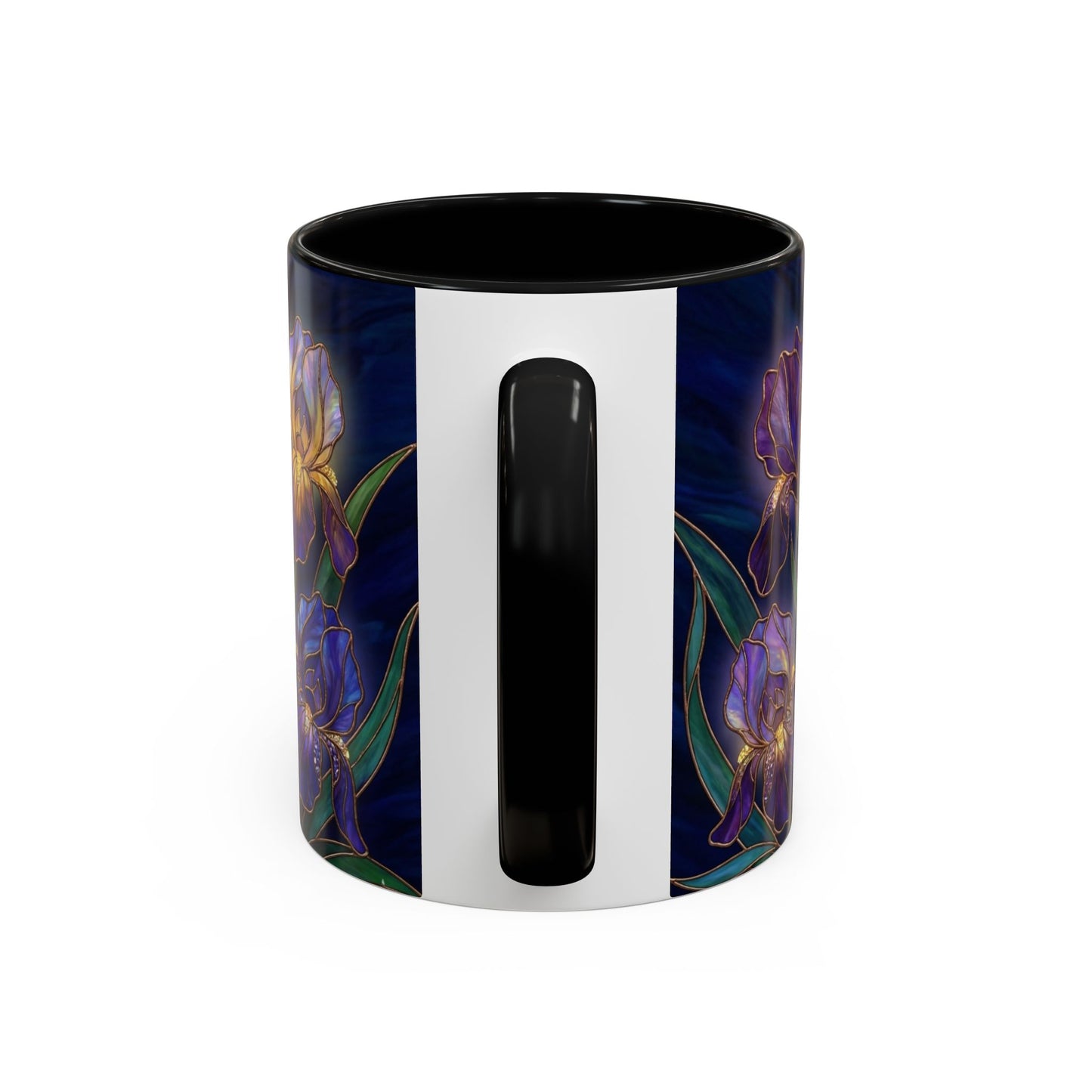 Iris Floral Accent Coffee Mug — Stained Glass Design 11/15oz - 14572