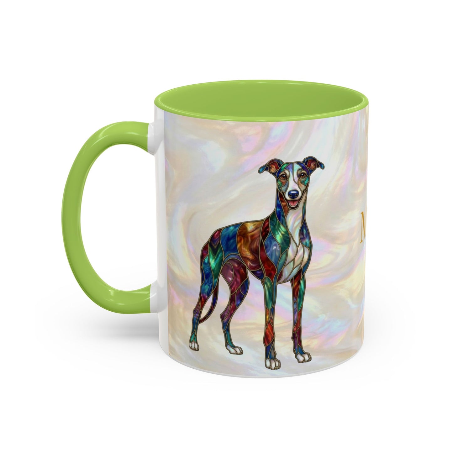 Personalized Greyhound Coffee Mug – Stained Glass Dog Accent Mug (Name Customizable)  - 14523