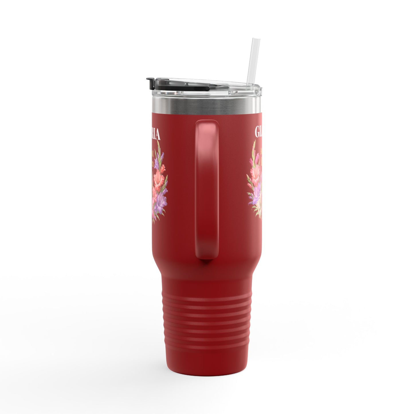 Personalized August Queen 40oz Insulated Travel Mug – Custom Name Floral Birthday Tumbler - 14917