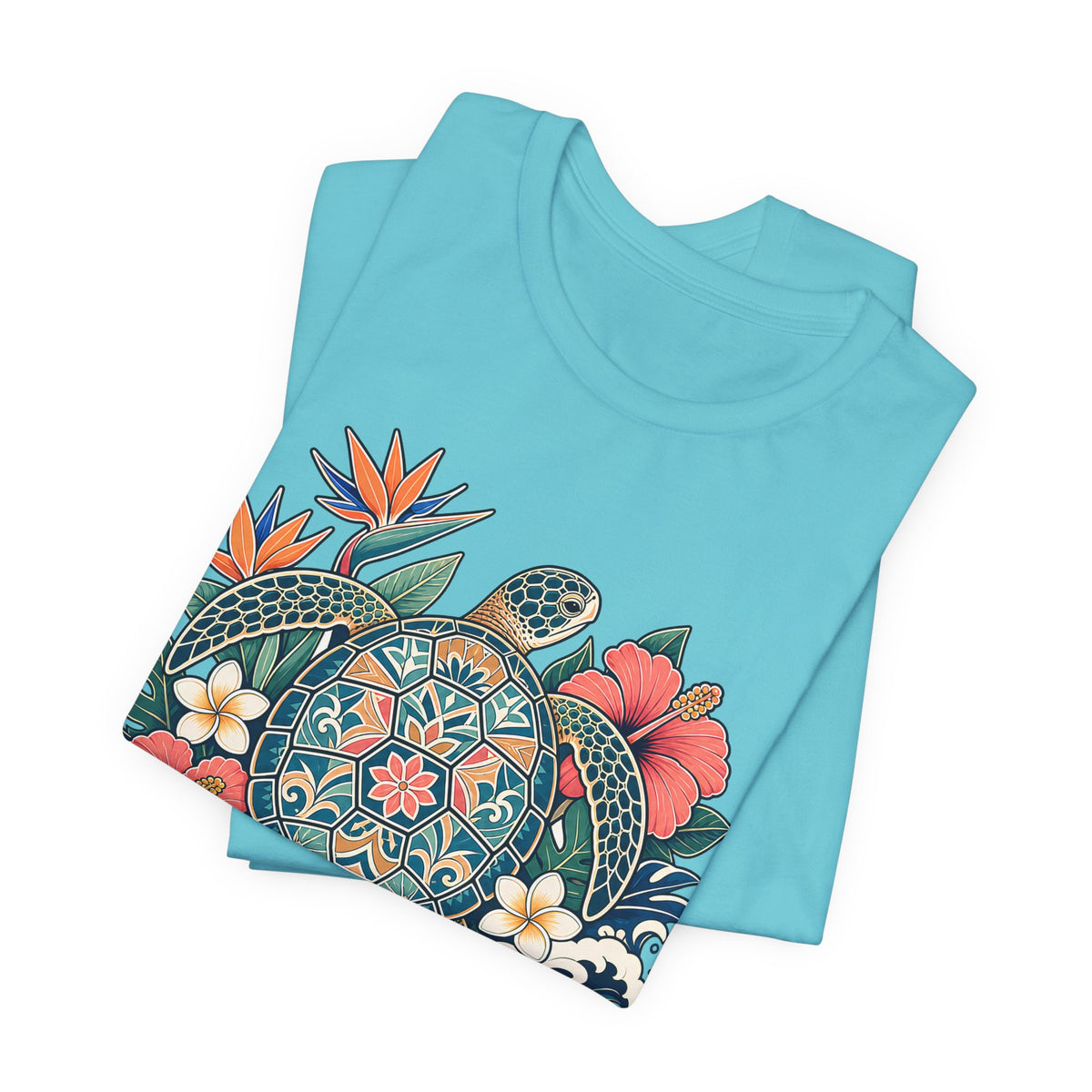 Sea Turtle Floral T-Shirt, Hawaiian Turtle Graphic Tee - 14973