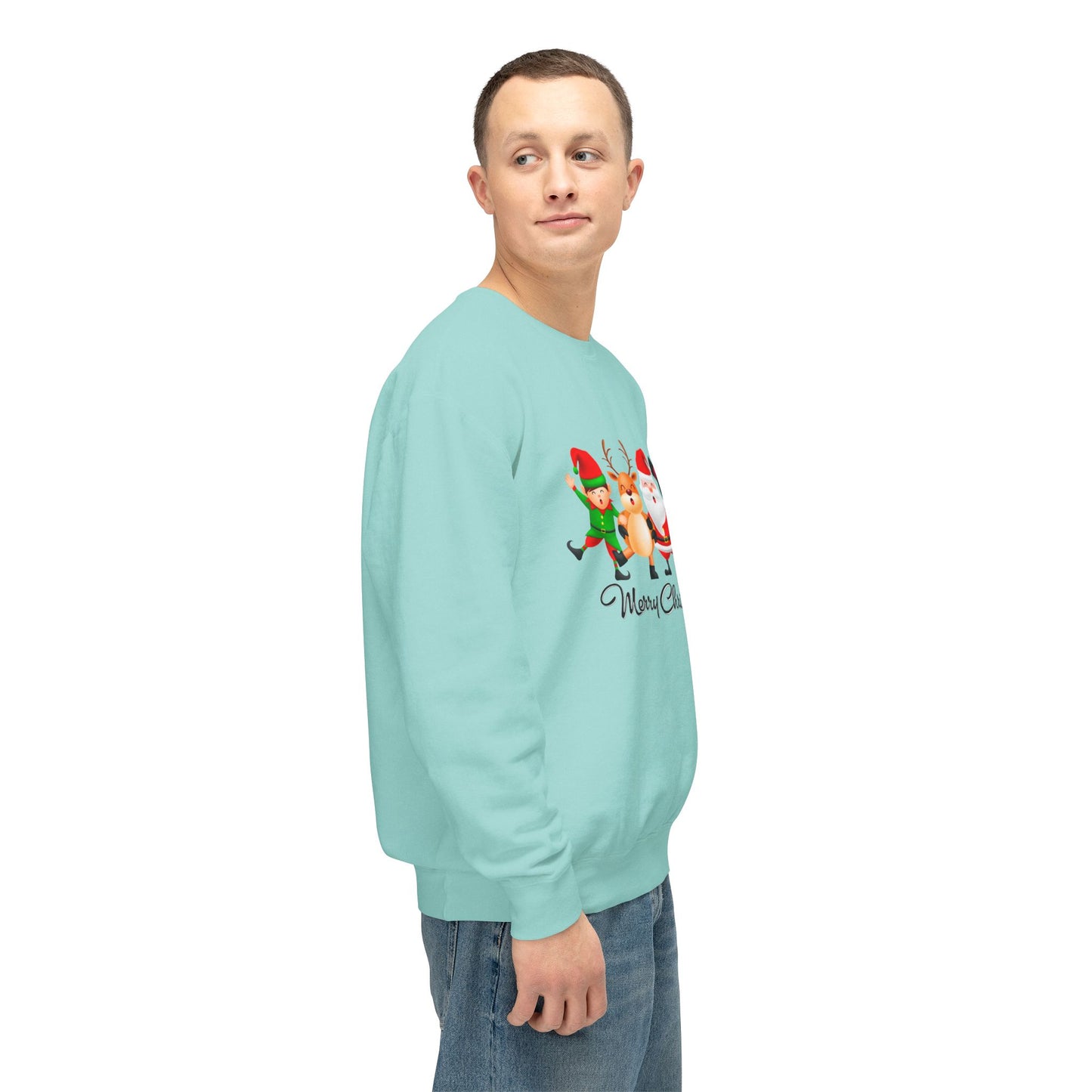 Santa, Snowman, Reindeer & Elf - Unisex Lightweight Crewneck Sweatshirt - 10372