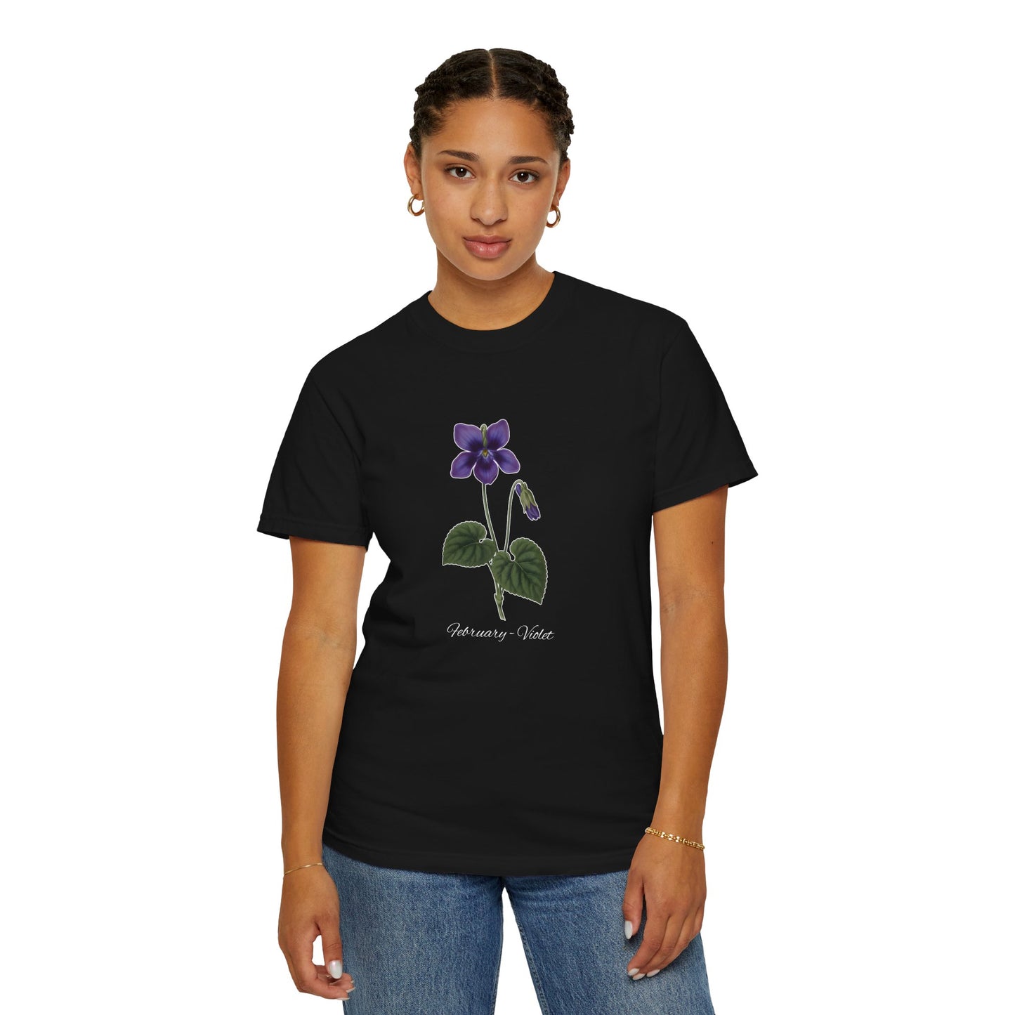 February Birth Flower Violet T-Shirt – Heavyweight Garment-Dyed Tee - 14700