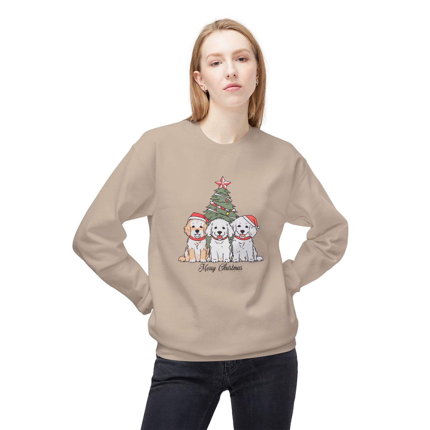 Merry Christmas, Puppies - Unisex Midweight Softstyle Fleece Crewneck Sweatshirt - 10264