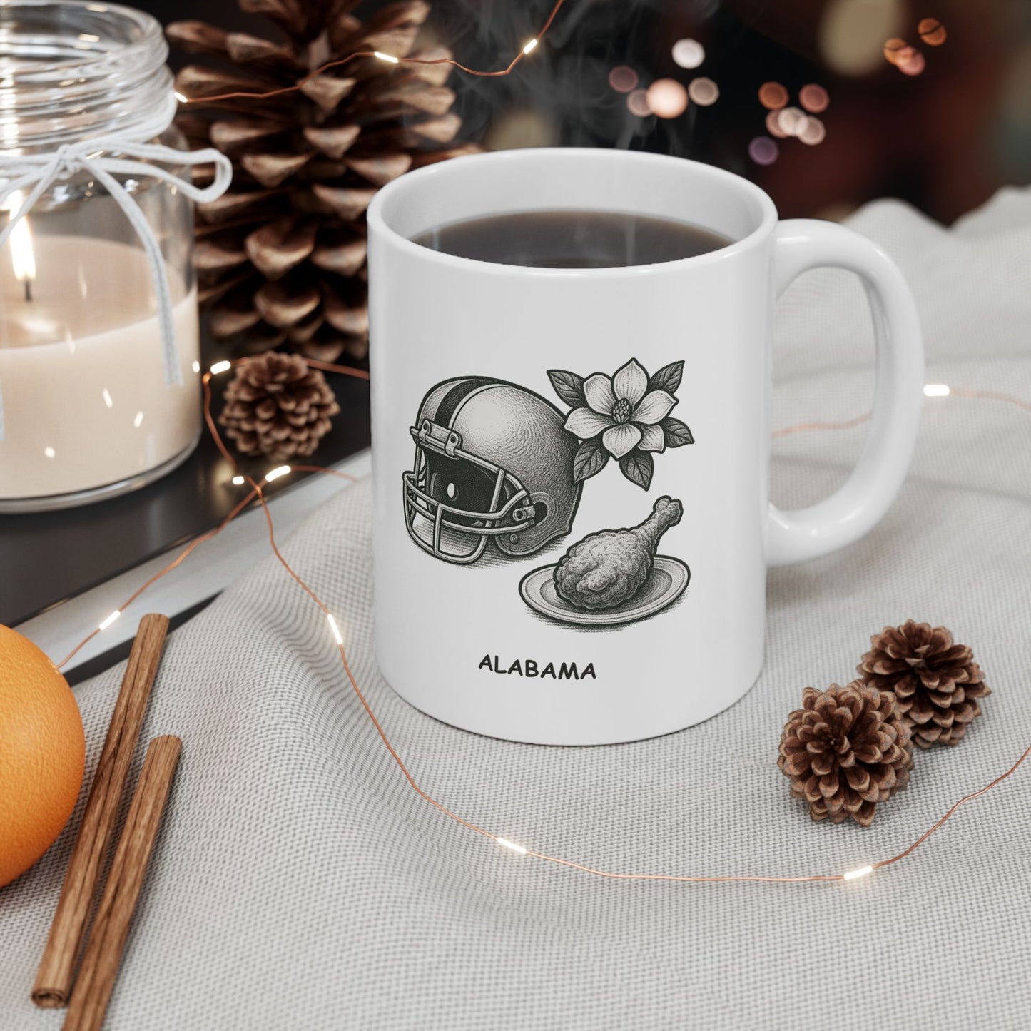 "Alabama: Known for its football, fried chicken, and southern charm." Ceramic Mug - 12811