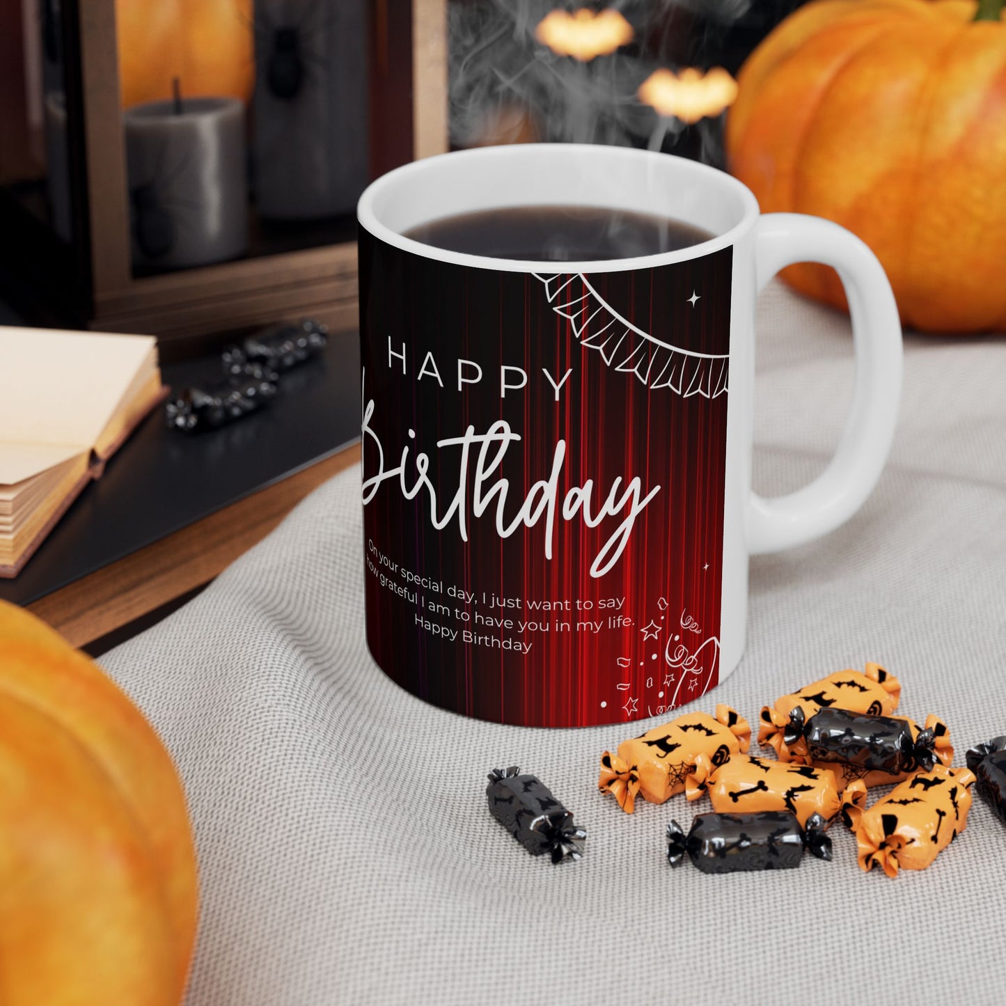 Happy Birthday Ceramic Mug with Custom Photo Frame, Personalized Gift Cup, Birthday Celebration Drinkware - 13994