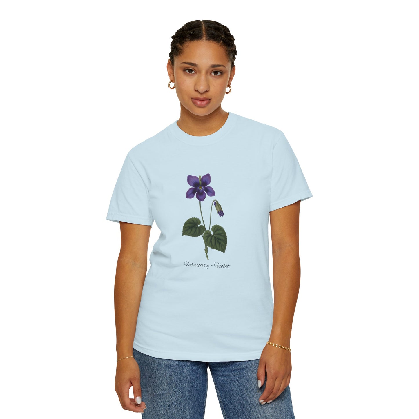 February Birth Flower Violet T-Shirt – Heavyweight Garment-Dyed Tee - 14700