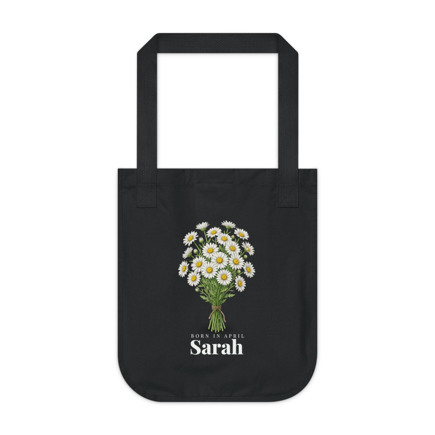 Personalized April Daisy Birth Flower Tote Bag – Custom Name Canvas Tote, Floral Birthday Gift for Her - 14839